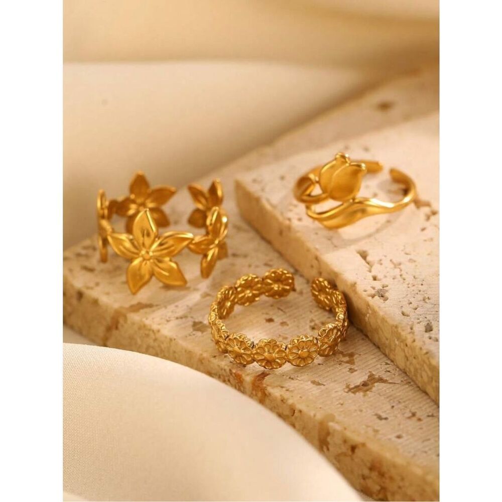 Gold Floral Stackable Rings #2552 - Picture 3 of 5